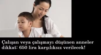 Çalışan veya çalışmayı düşünen anneler dikkat: 650 TL karşılıksız destek!