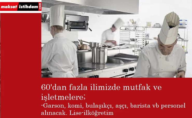 Mutfaklara ve işletmelere personel alınacak | İlköğretim-lise mezunu | Aşçı, garson, komi, barista ve fazlası...