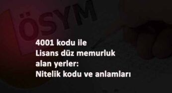 KPSS Lisans düz memurluk kadroları ve istenen nitelik kodları (4001 ile alım)