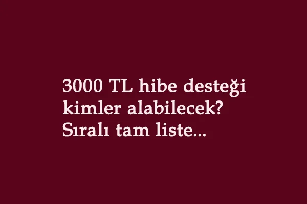 Kimler 3000 TL hibe desteği alacak? Sıralı tam ve kesin liste