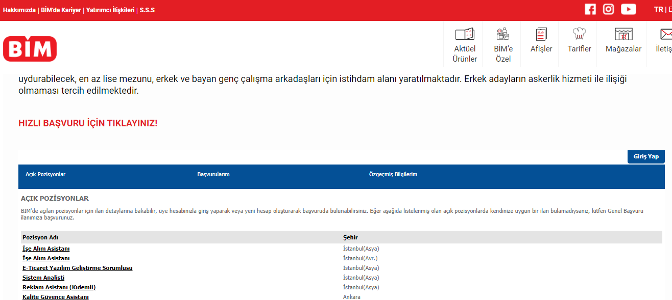 BİM iş başvurusu nasıl yapılır?