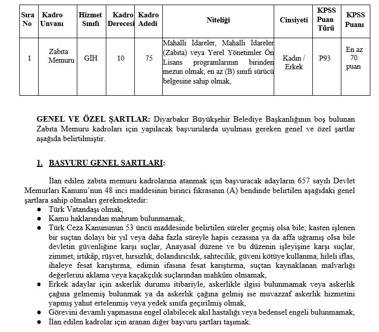 Diyarbakır Büyükşehir Belediyesi Zabıta Alımı