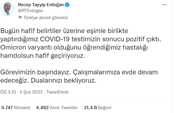 Cumhurbaşkanı Recep Tayyip Erdoğan ve Emine Erdoğan Korona pozitif &ccedil;ıktı