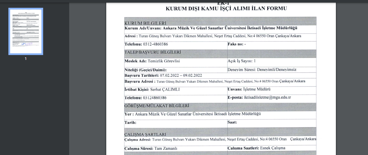 Ankara Müzik ve Güzel Sanatlar Üniversitesi işçi alımı