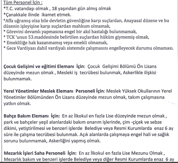 Çanakkale Belediyesi işçi alımı