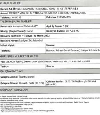 Ambulans Şoförü Alımı
